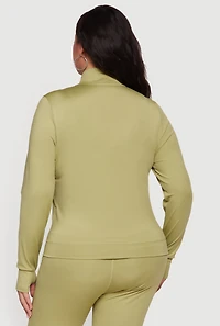 Plus Long Sleeve Mock Neck Yoga Jacket with Thumb Holes