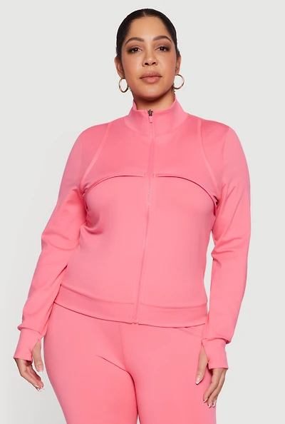 Plus Long Sleeve Mock Neck Yoga Jacket with Thumb Holes