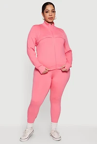 Plus Long Sleeve Mock Neck Yoga Jacket with Thumb Holes