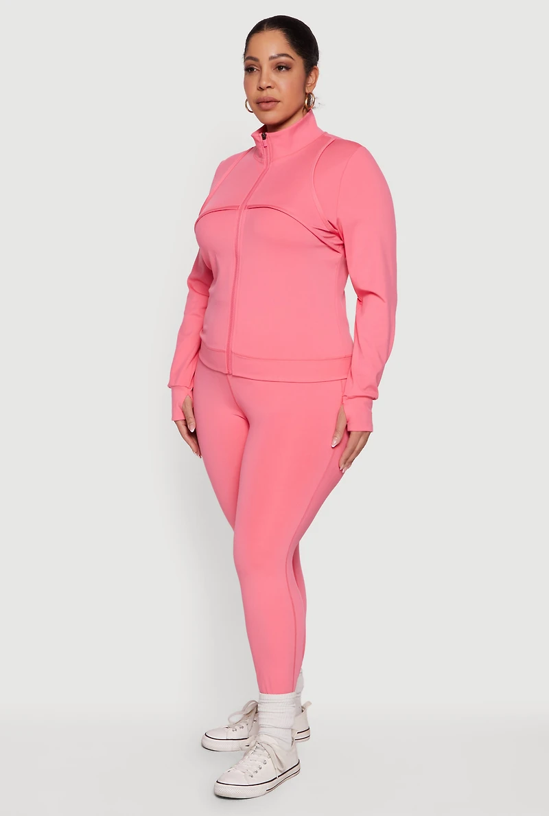 Plus Long Sleeve Mock Neck Yoga Jacket with Thumb Holes