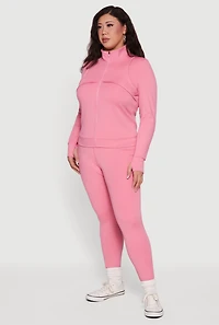 Plus Zip Front Mock Neck Jacket with Thumb Holes