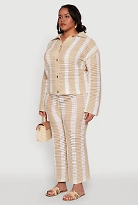 Plus Daisy Striped Crochet Shirt