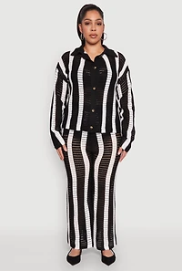 Womens Plus Daisy Striped Crochet Pants, Black,