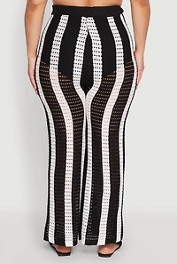 Womens Plus Daisy Striped Crochet Pants, Black,