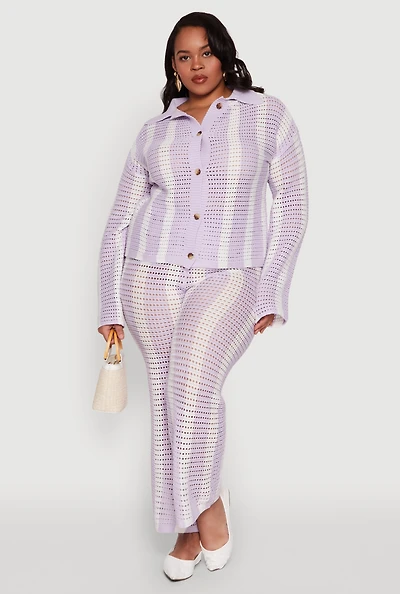 Womens Plus Size Daisy Striped Crochet Pants, Purple, Size 2X
