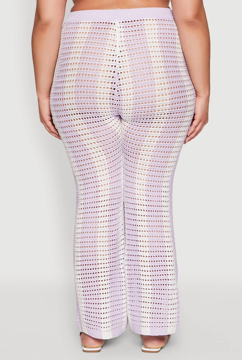 Womens Plus Size Daisy Striped Crochet Pants, Purple, Size 2X