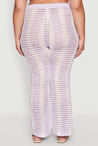 Womens Plus Size Daisy Striped Crochet Pants, Purple, Size 2X