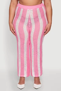 Womens Plus Size Daisy Striped Crochet Pants, Pink, Size 3X