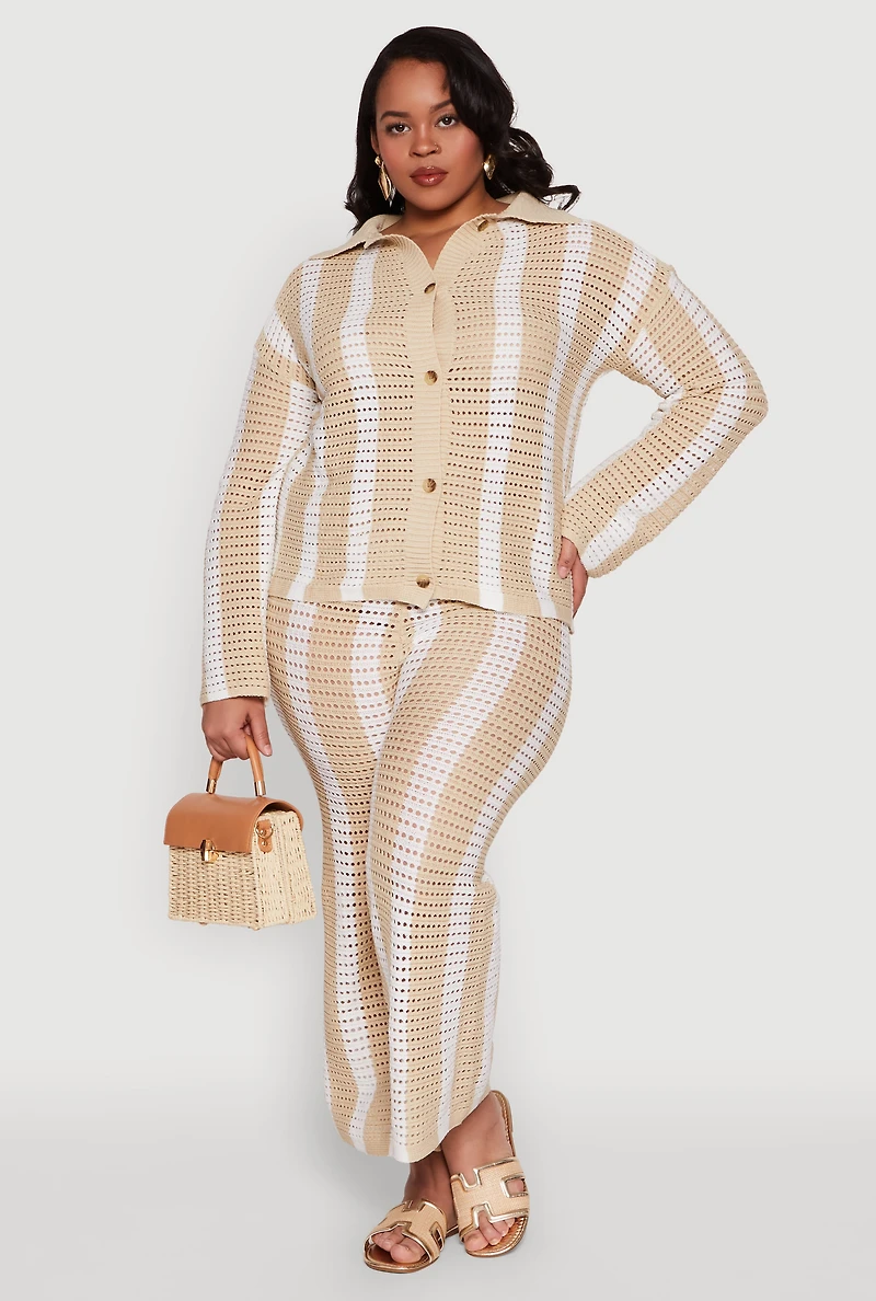 Plus Daisy Striped Crochet Pants