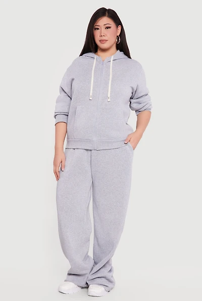 Plus High Waisted Wide Leg Fleece Sweatpants