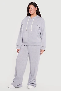 Plus High Waisted Wide Leg Fleece Sweatpants