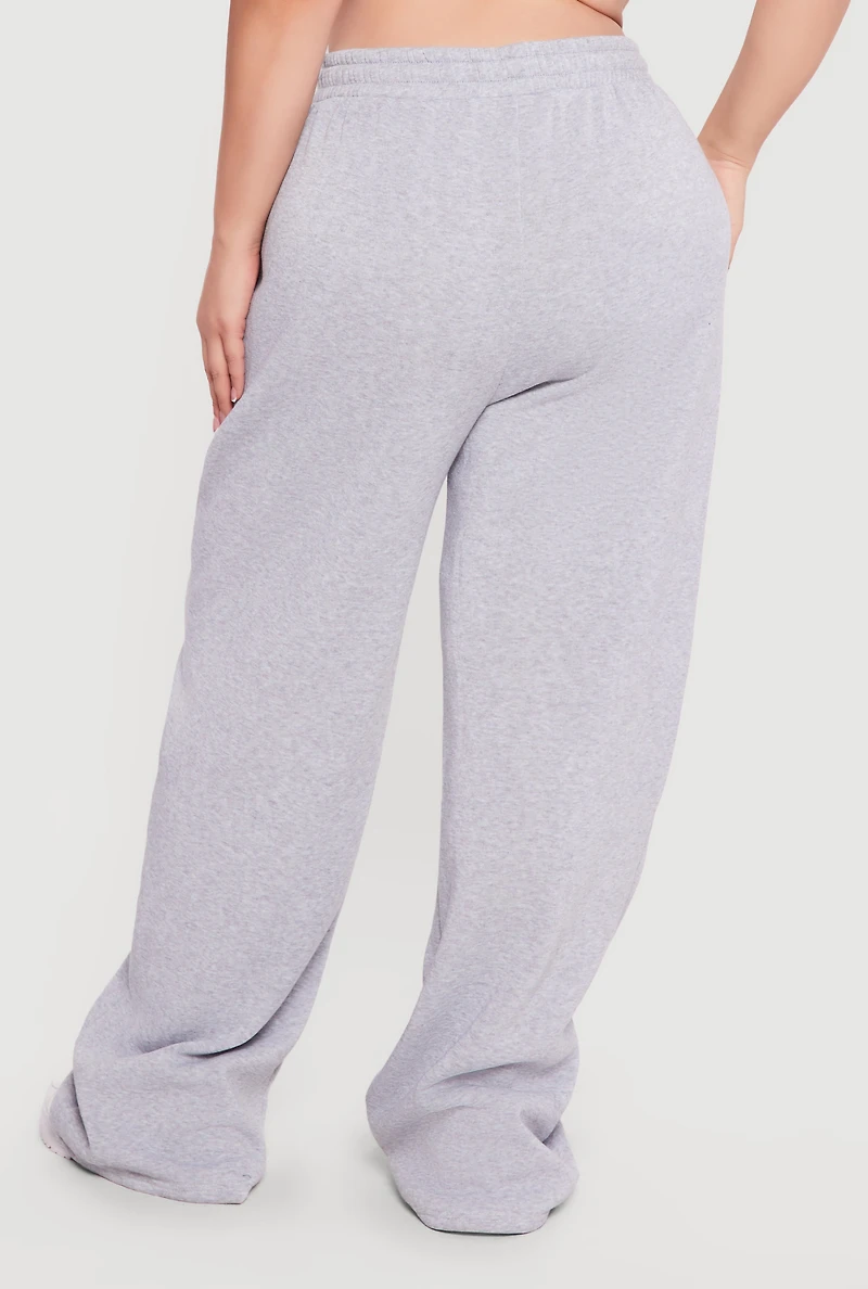 Plus High Waisted Wide Leg Fleece Sweatpants