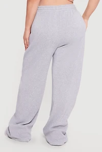 Plus High Waisted Wide Leg Fleece Sweatpants