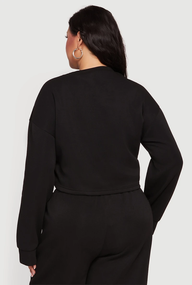 Plus Long Sleeve Fleece Cropped Pullover Sweatshirt