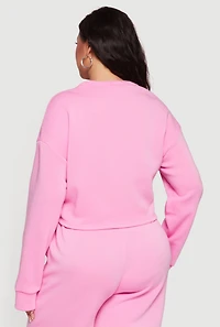 Plus Long Sleeve Fleece Cropped Pullover Sweatshirt