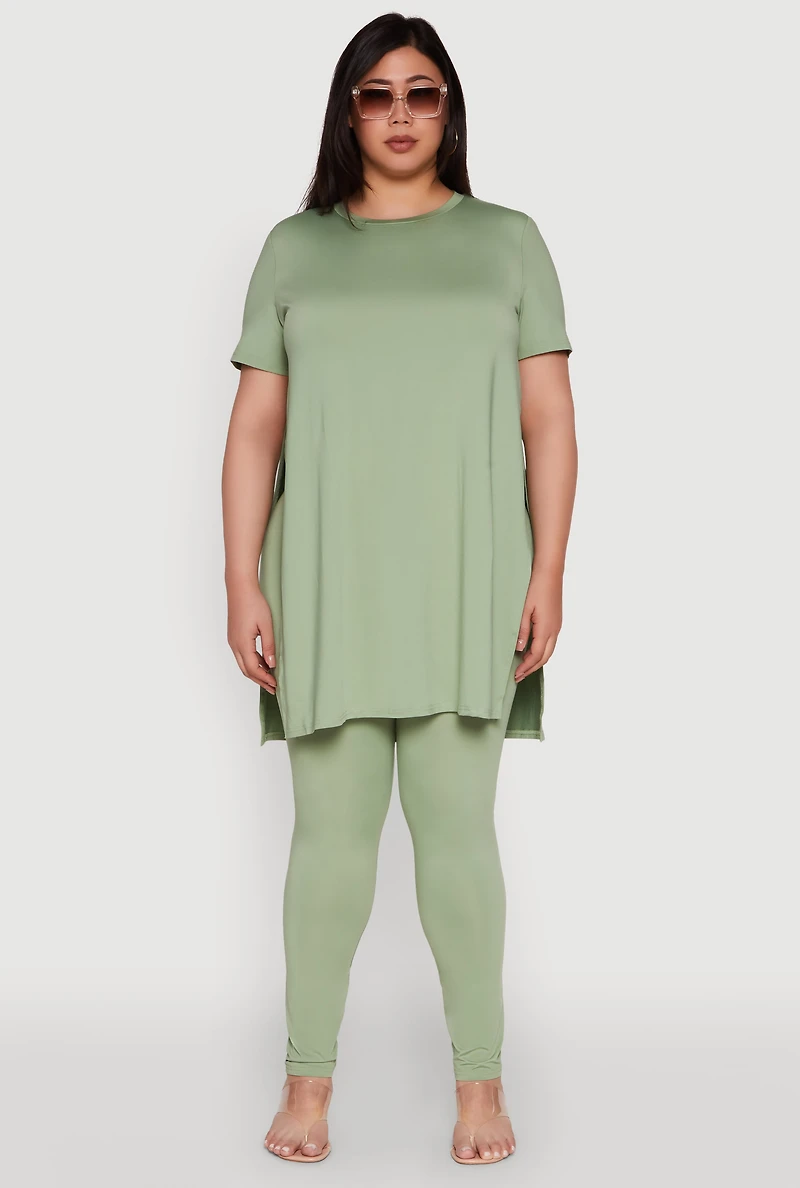 Plus Size Daisy Side Slit Crew Neck Tunic Top