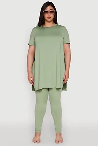 Plus Size Daisy Side Slit Crew Neck Tunic Top