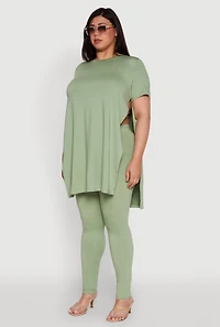 Plus Size Daisy Side Slit Crew Neck Tunic Top