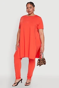 Womens Plus Size Daisy Side Slit Crew Neck Tunic Top, Orange, Size 1X