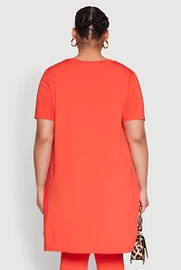 Womens Plus Size Daisy Side Slit Crew Neck Tunic Top, Orange, Size 1X