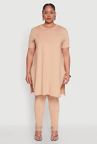 Womens Plus Daisy Side Slit Crew Neck Tunic Top,