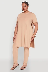 Womens Plus Daisy Side Slit Crew Neck Tunic Top,