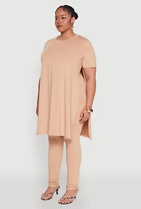 Womens Plus Daisy Side Slit Crew Neck Tunic Top,