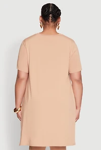 Womens Plus Daisy Side Slit Crew Neck Tunic Top,