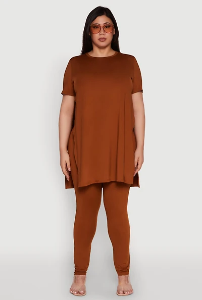 Womens Plus Size Daisy High Waist Leggings, Brown, Size 1X