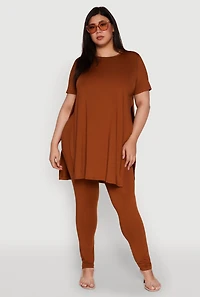 Womens Plus Size Daisy High Waist Leggings, Brown, Size 1X