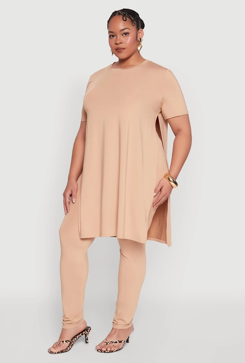 Womens Plus Size Daisy High Waist Leggings, Khaki, Size 1X