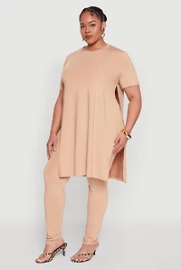 Womens Plus Size Daisy High Waist Leggings, Khaki, Size 1X