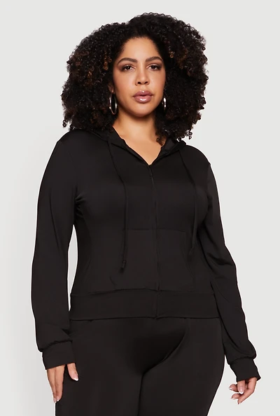 Plus Zip Front Hooded Active Jacket