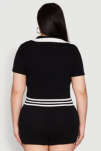 Womens Plus Daisy 10 Graphic Varsity Stripe Crop Top,