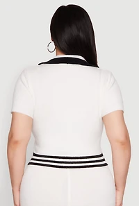 Womens Plus Size Daisy 10 Graphic Varsity Stripe Crop Top, White, Size 1X