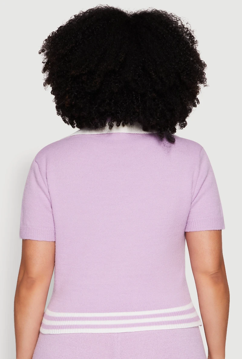 Womens Plus Size Daisy 10 Graphic Varsity Stripe Crop Top, Purple, Size 3X