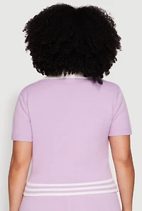 Womens Plus Size Daisy 10 Graphic Varsity Stripe Crop Top, Purple, Size 3X
