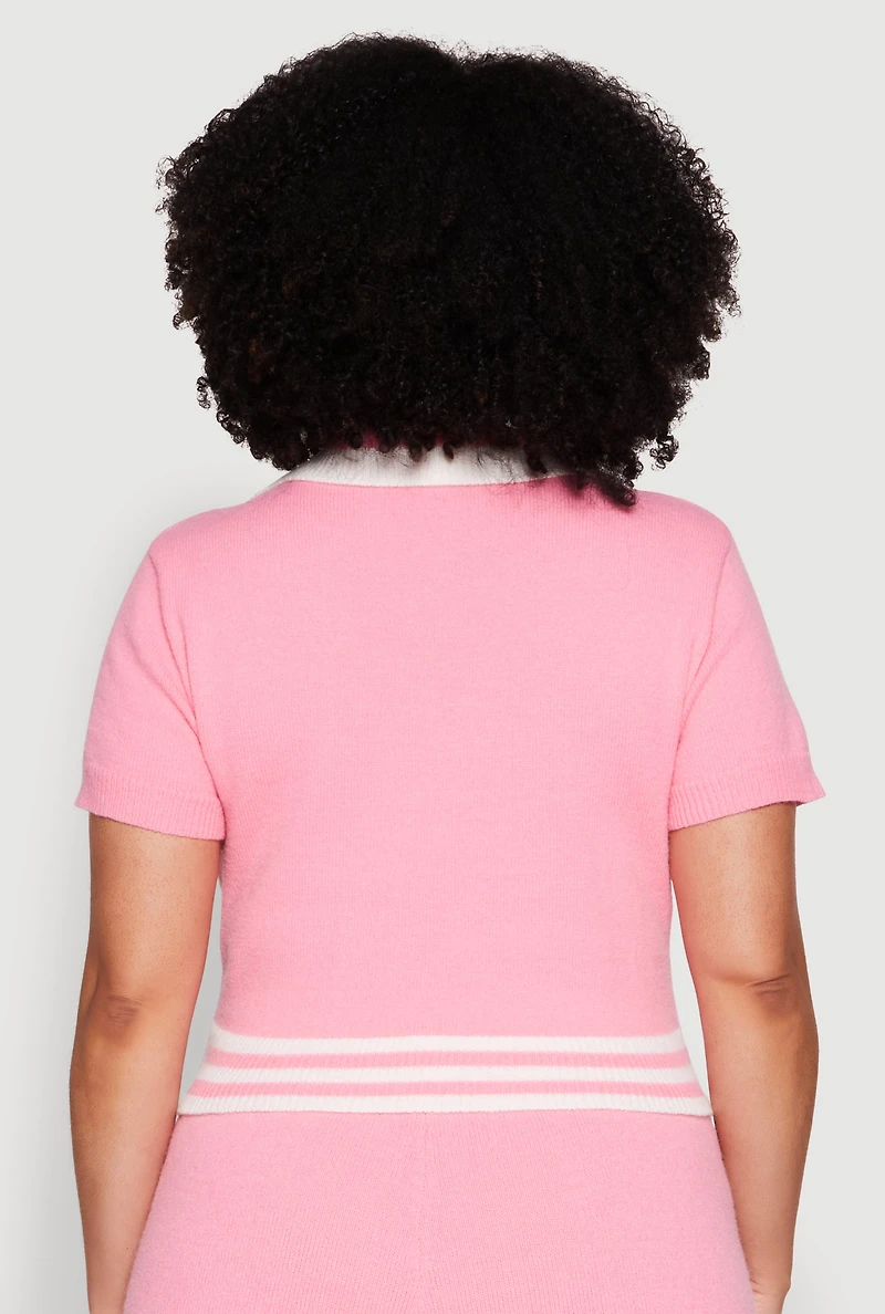 Womens Plus Size Daisy 10 Graphic Varsity Stripe Crop Top, Pink, Size 3X