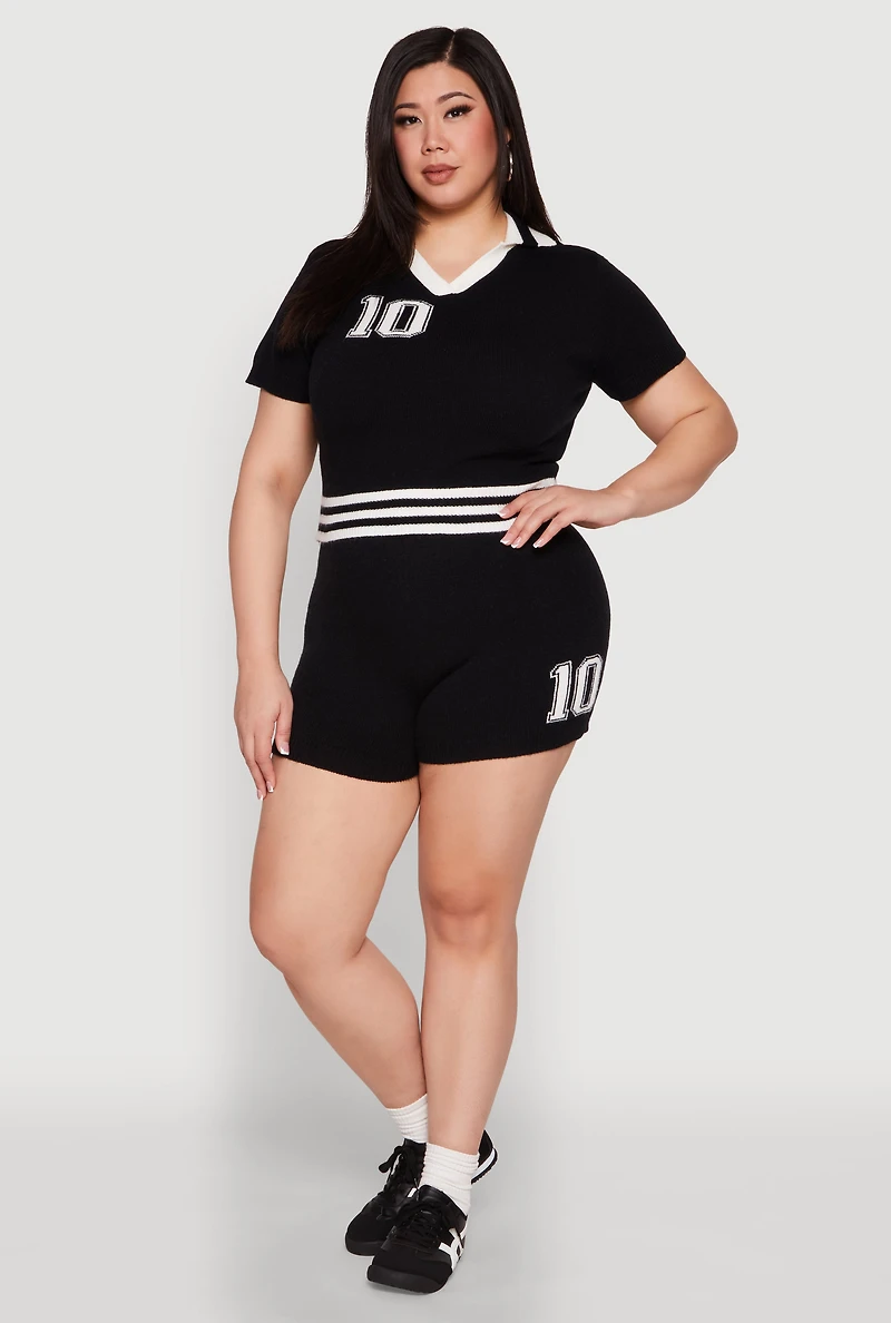 Womens Plus Daisy 10 Graphic Varsity Stripe Shorts,