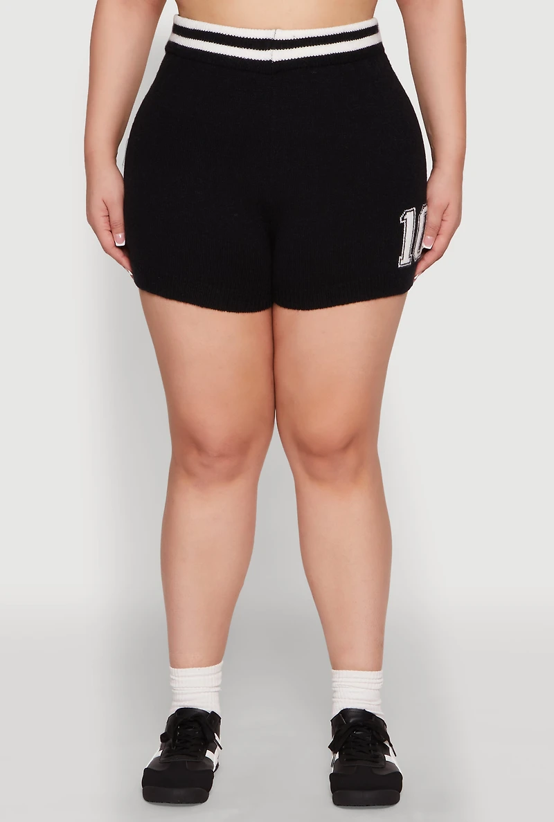 Plus Daisy 10 Graphic Varsity Stripe Shorts