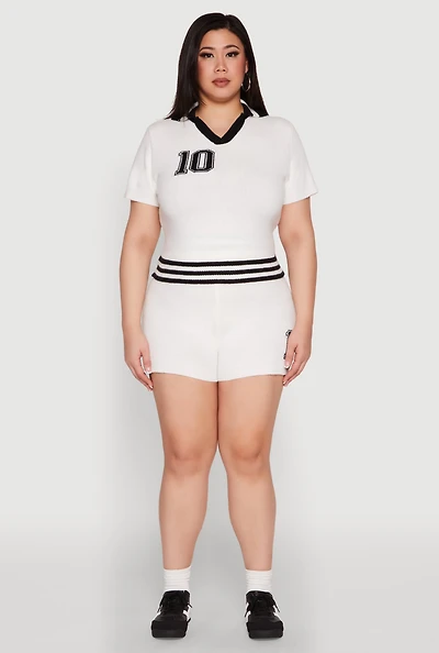 Plus Daisy 10 Graphic Varsity Stripe Shorts