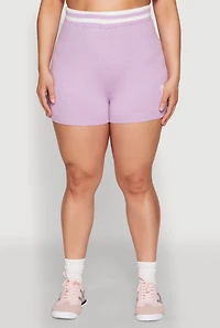 Womens Plus Size Daisy 10 Graphic Varsity Stripe Shorts, Purple, Size 2X