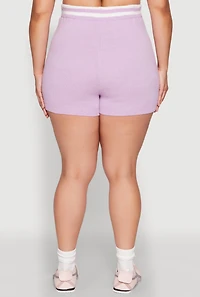 Womens Plus Size Daisy 10 Graphic Varsity Stripe Shorts, Purple, Size 2X