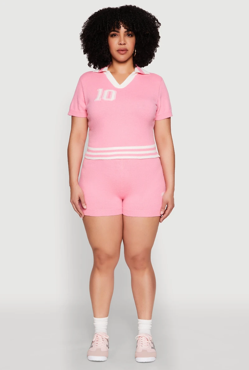 Womens Plus Daisy 10 Graphic Varsity Stripe Shorts,