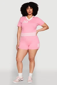 Womens Plus Daisy 10 Graphic Varsity Stripe Shorts,