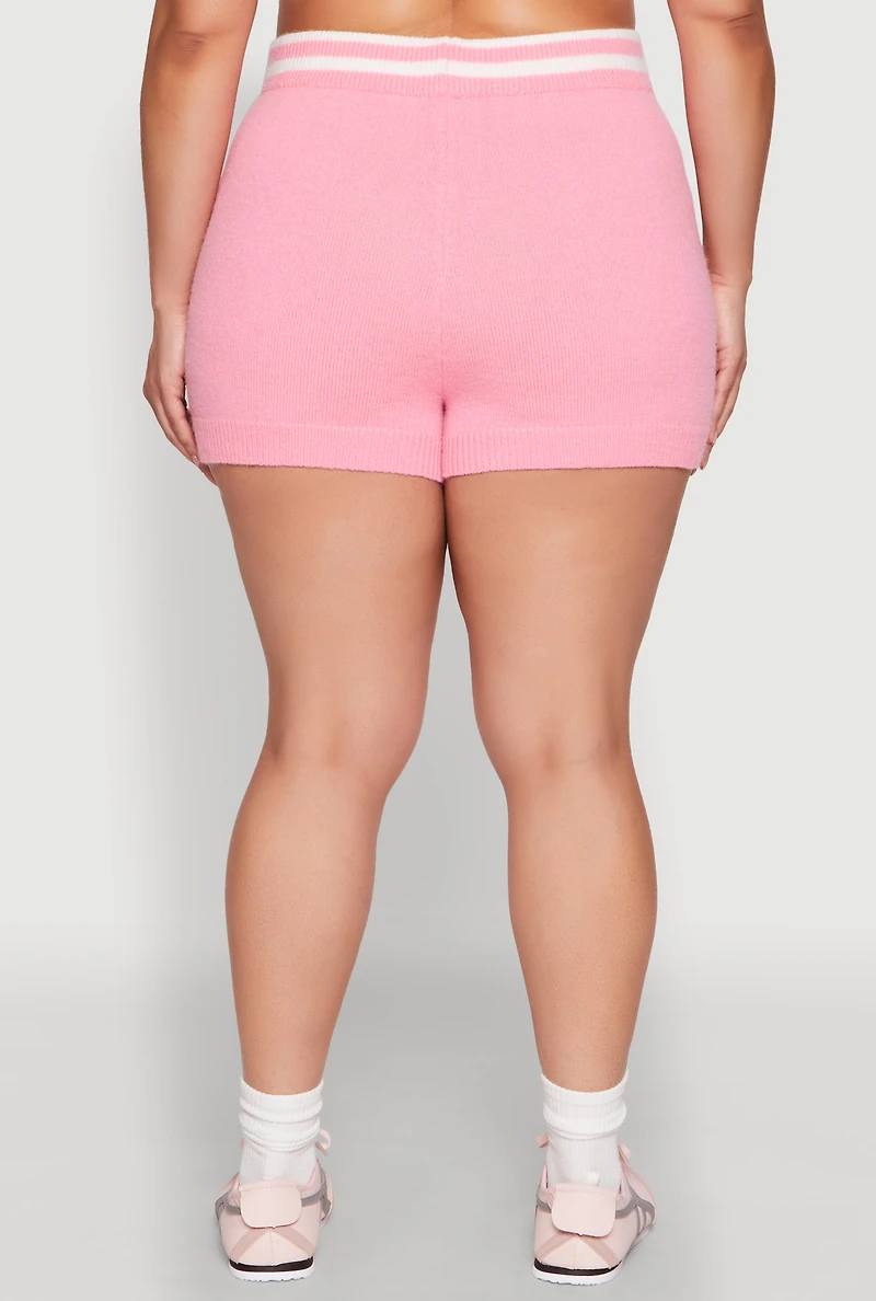 Womens Plus Size Daisy 10 Graphic Varsity Stripe Shorts, Pink, Size 2X