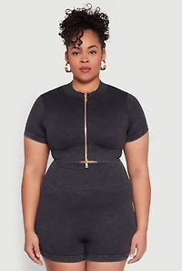 Plus Daisy Mineral Wash Seamless Zip Front Top