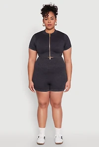 Womens Plus Daisy Mineral Wash Seamless Zip Front Top,