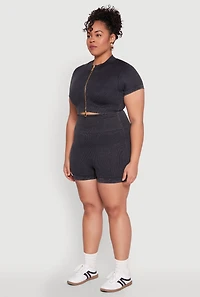 Womens Plus Daisy Mineral Wash Seamless Zip Front Top,