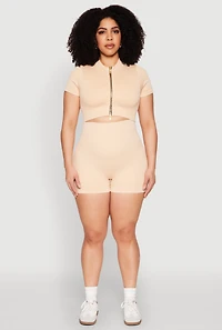Womens Plus Daisy Mineral Wash Seamless Zip Front Top, 3X